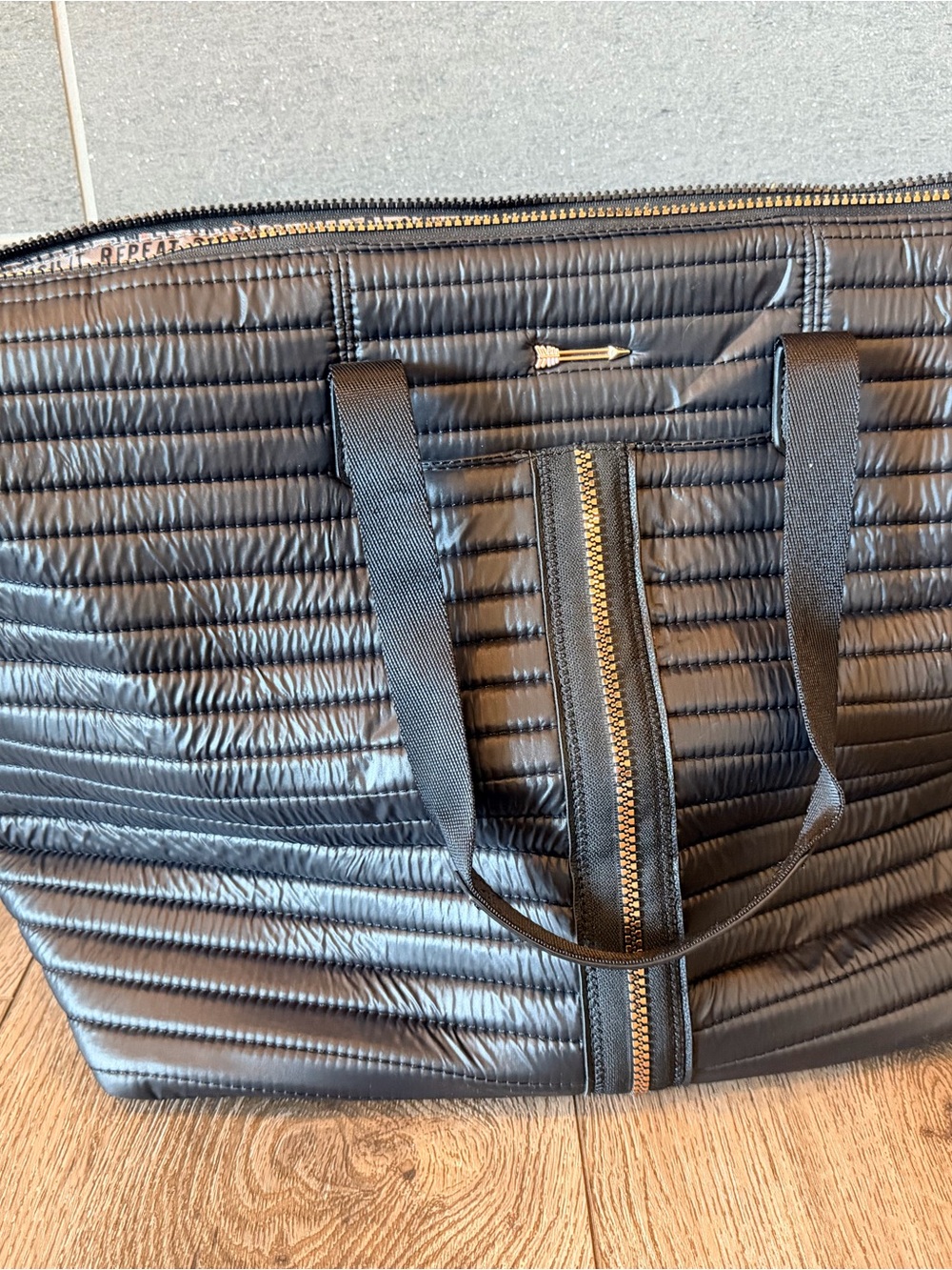 Stella & Dot Black Quilted Travel Tote with Gold Zip